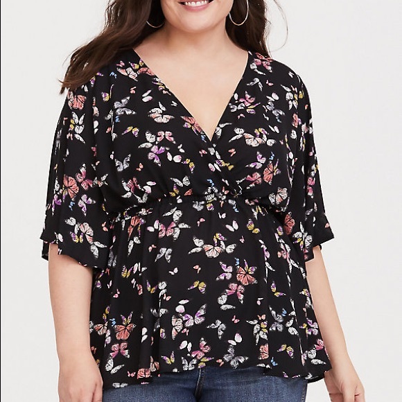 ❌SOLD❌ LILY - BUTTERFLY GEORGETTE BABYDOLL BLOUSE - Picture 1 of 6